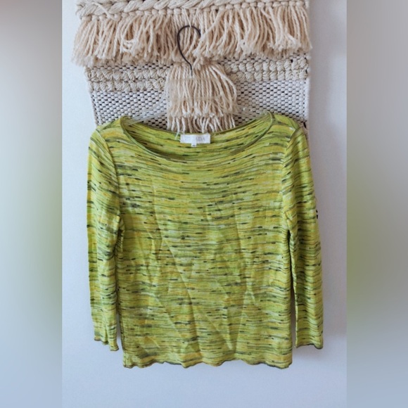 Escada 3/4 Sleeve Knit Boat Neck Blouse Top Green Yellow Size 40 EU - Picture 1 of 4